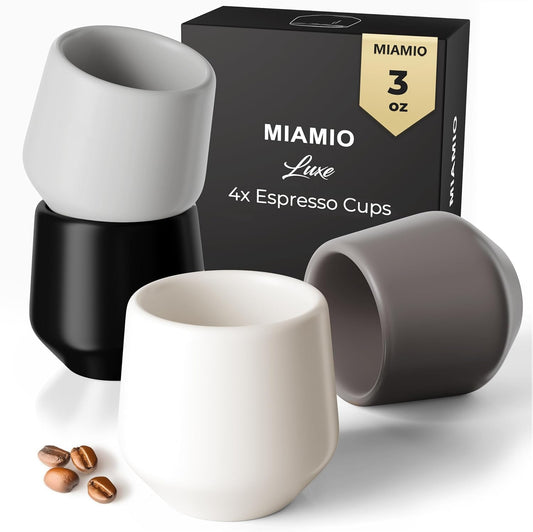 MIAMIO - Espresso Cups Set of 4 (3 oz) / Espresso Cup, Ceramic Espresso Cups, Handleless Mug, Japanese Tea Cups - Luxe Collection (Classic Pastel)