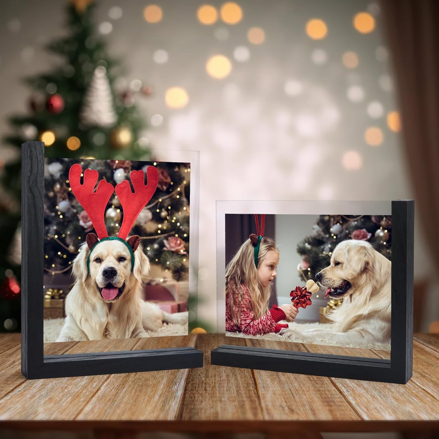 Lavezee 2 Pack 8x10 Picture Frames Made of Black Wooden L-shaped Base with Glass, Double Sided Display Photo Pictures 8 by 10 inch Vertical Horizontal for Tabletop Frame