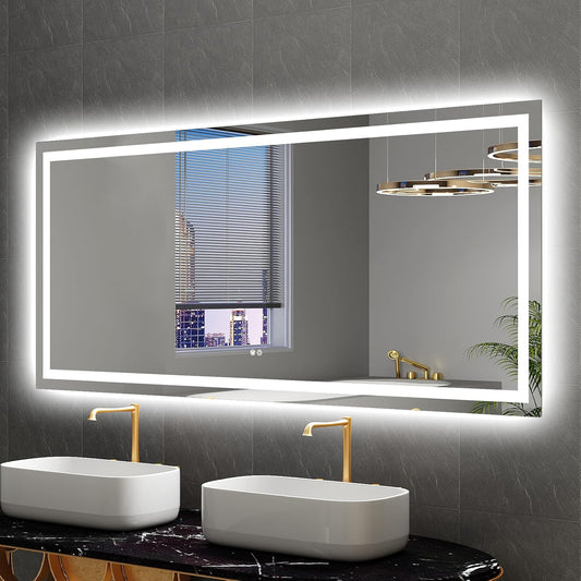 LED Mirror for Bathroom 72x32 Lighted Bathroom Vanity Mirrors with Lights, Brighter Frontlit and Backlit Anti-Fog Mirror, Tempered Glass, Dimmable 3 Colors Light Modes, Memory Function