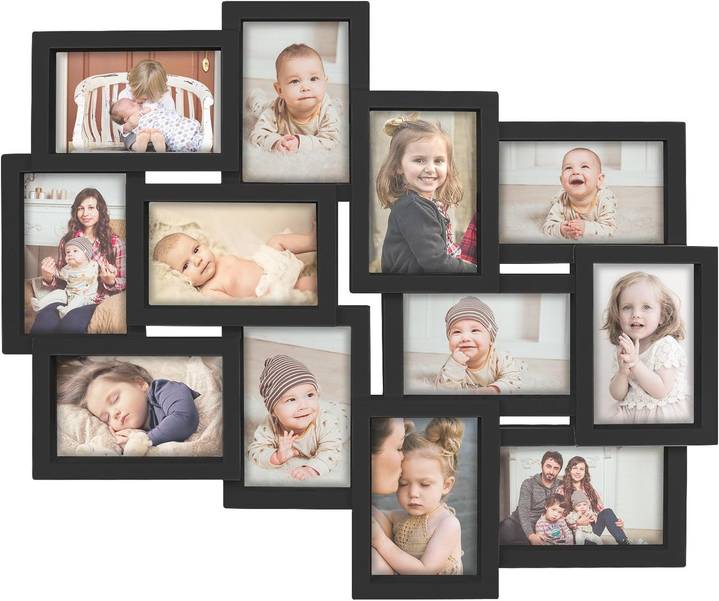 Jerry & Maggie 12 Opening Collage Picture Frame, Multi Picture Frame for Wall, 4x6 Inches, Plastic Wall Picture Frames for Living Room, No Assembly, Black