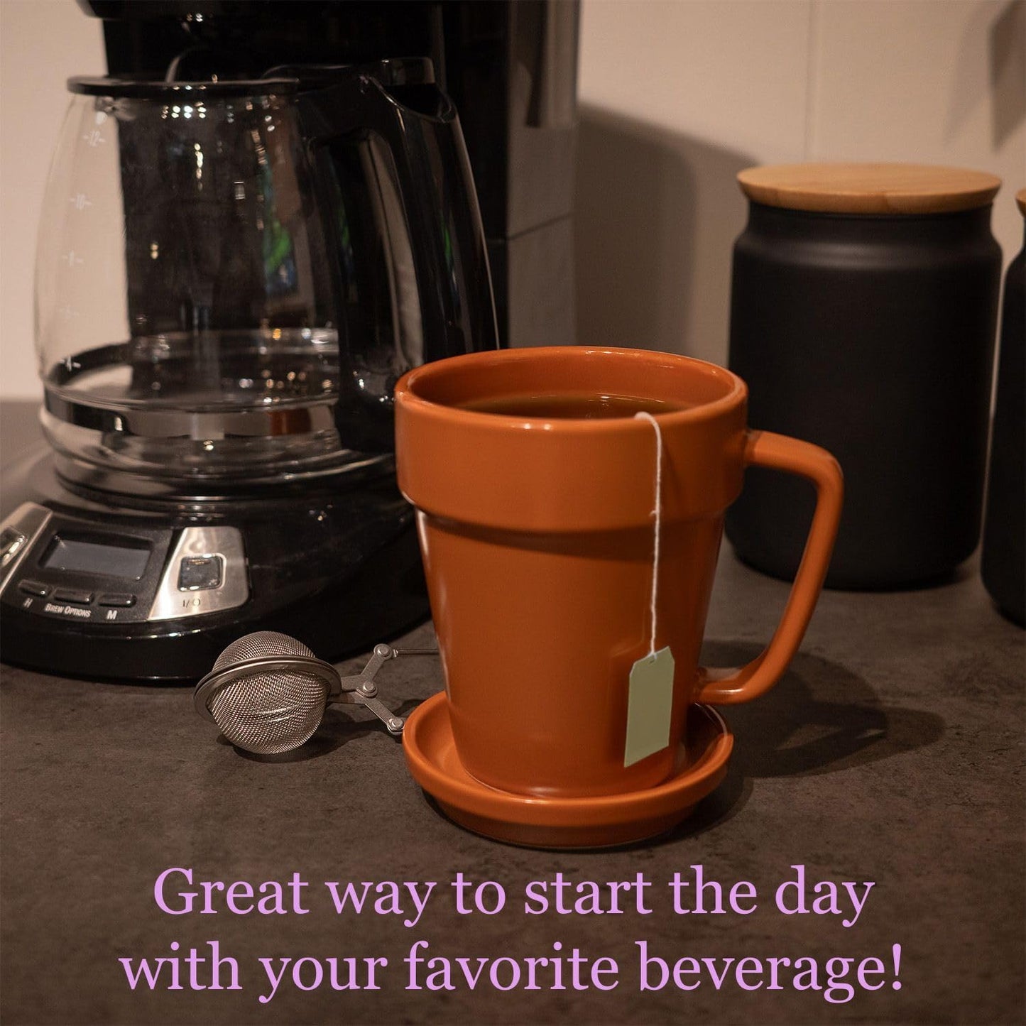 Flower pot coffee mug. Reusable coffee cups with lids The coffee cups are large glass cup with handle. Aesthetic gifts for women and men, fun birthday gifts, great coffee bar decor.