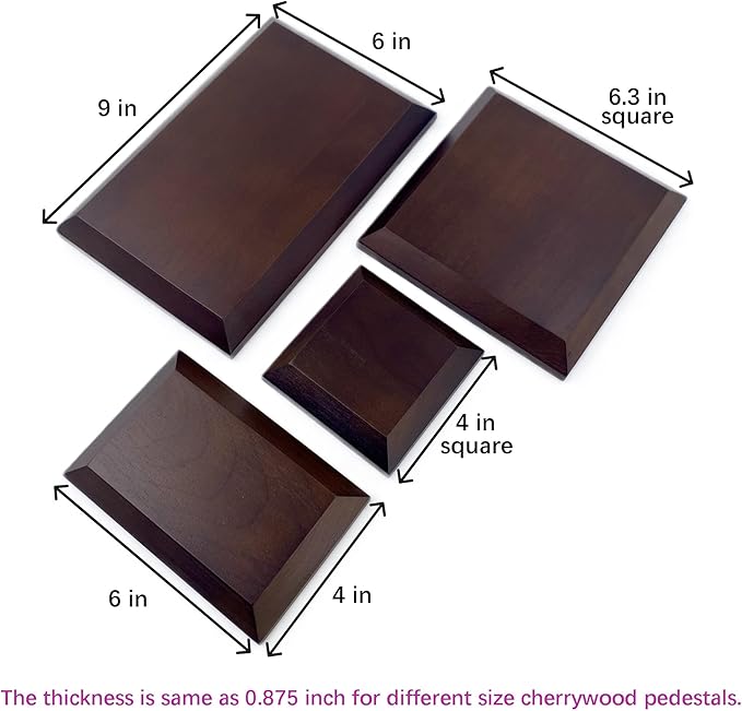 Dark Brown Solid Cherrywood Pedestal, Rectangular Wood Display Base with Bevel, Vintage Decor Wooden Riser for Display (9" x 6" x 7/8")