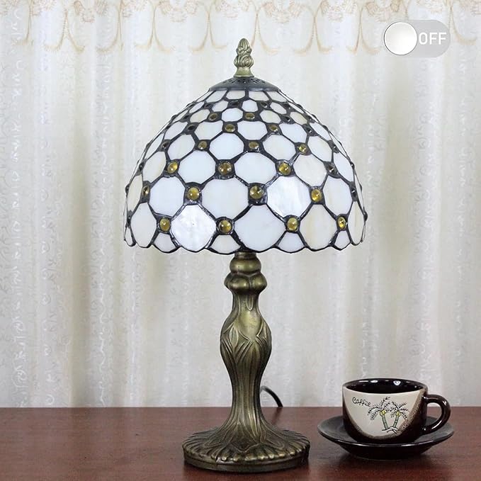 Tiffany Style Table Lamp 8'', White Tiffany Table Lamp for Bedroom Study Office Home Stained Glass Lamp