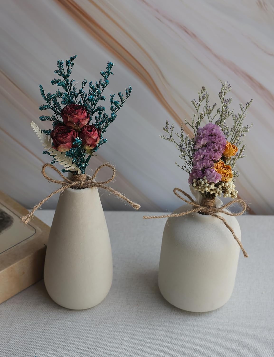 Mini Dried Flower Bouquet (Pack of 6), Bridesmaids Flower Girl Gift Box, Groom and Best Man Corsages, Dried Cake Flowers, Bohemian Wedding Decorations, Craft Gifts(Rose)