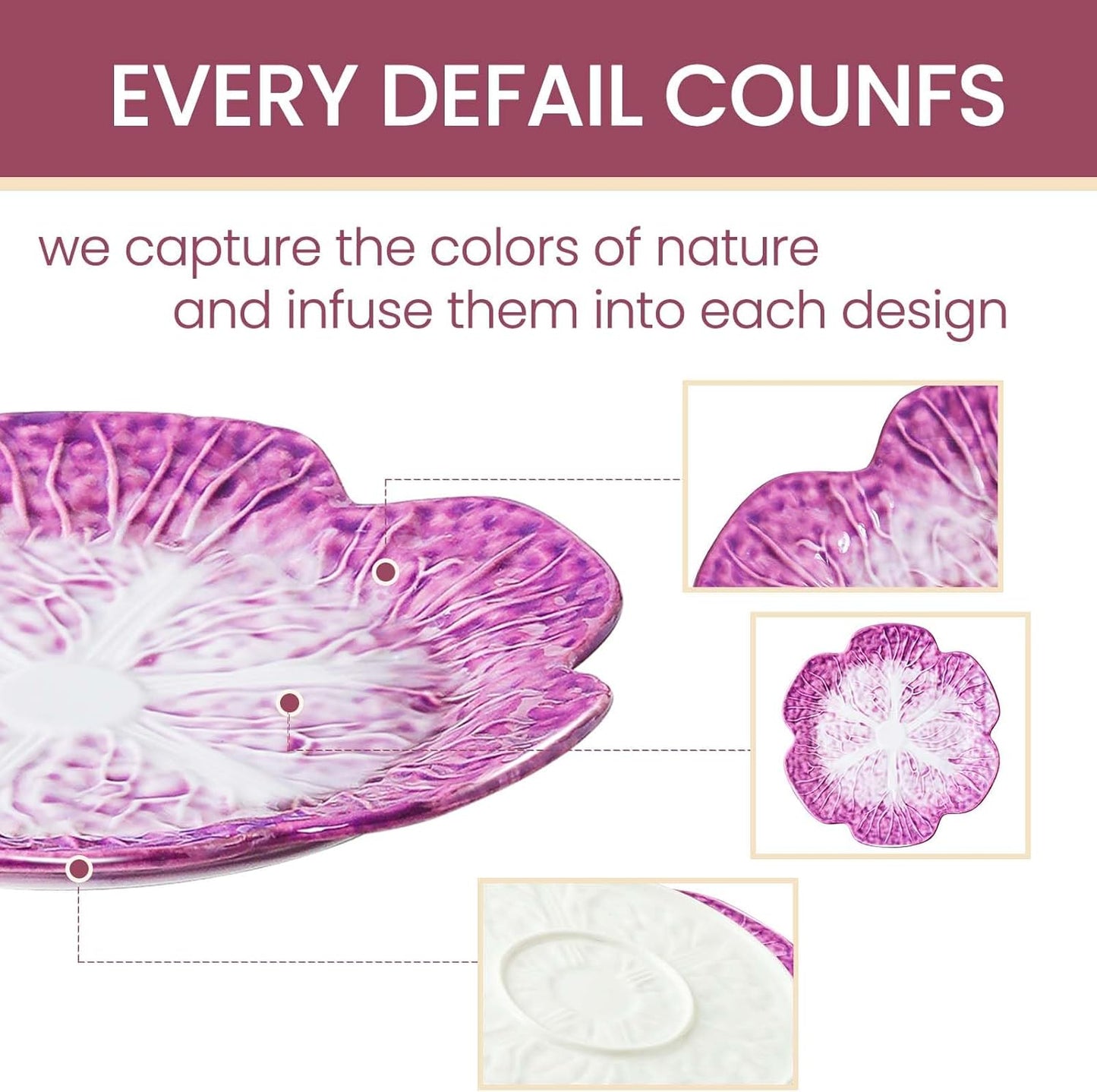 KXZ Set of 4 Purple Ceramic Salad Plate, 10.5 Inch Porcelain Decorative Plates for Kitchen, Round Appetizer Bowl for Dessert, Decorative, Dinner, Pancakes, Steak