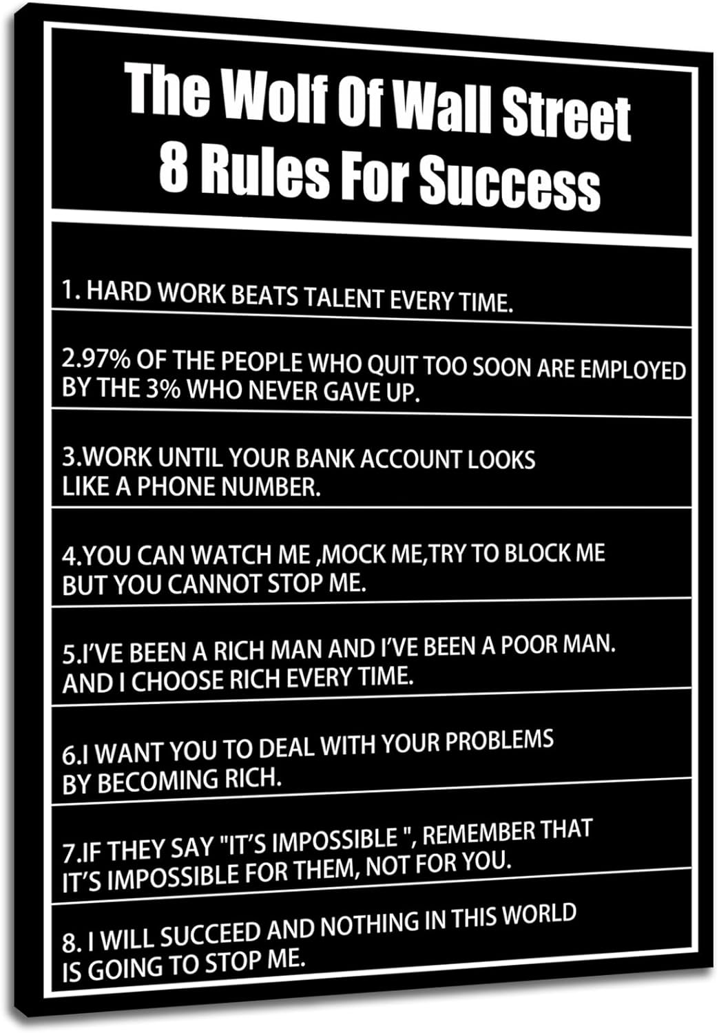 Inspirational Canvas Wall Art 8 Rules for Success Picture Poster Motivation Quotes Print on Canvas Use for Home Kitchen Living Room Office Decor Artwork Framed Ready to Hang [18''Wx 24''H]