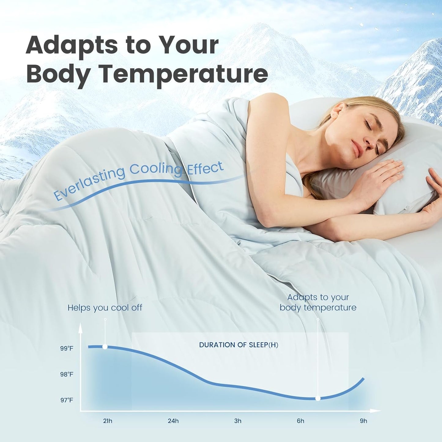 Cozy Bliss Viscose Cooling Comforter King Size, Reversible Cooling Blanket for Hot Sleepers and Night Sweats, Q-Max 0.4 Breathable Summer Comforter Quilt, Lightweight Soft Silky Smooth, Cool Blue