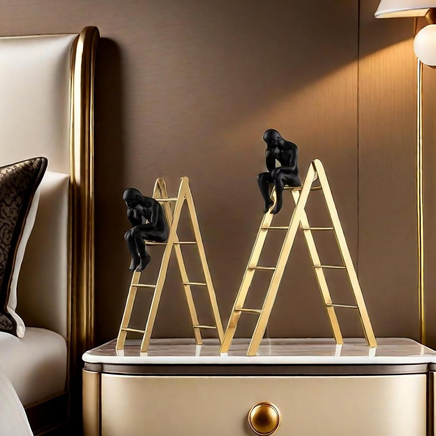 FUNSXBUG The Thinker Statue Thinking Man Statues Sitting on a Ladder Sculptures Collectible Figurine Home Decor Living Room Decoration (Small)