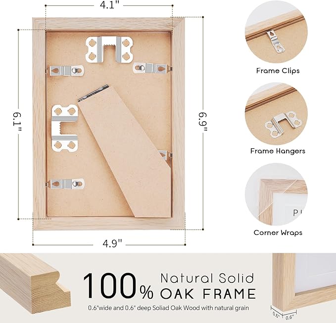 4x6 Oak Wood Picture Frame - 4"x6" Photo Frame, 4x6 Picture Frame Wood, Natural Solid Wooden Picture Frames for Wall Art Photo and Prints(3 Pack, Beige)