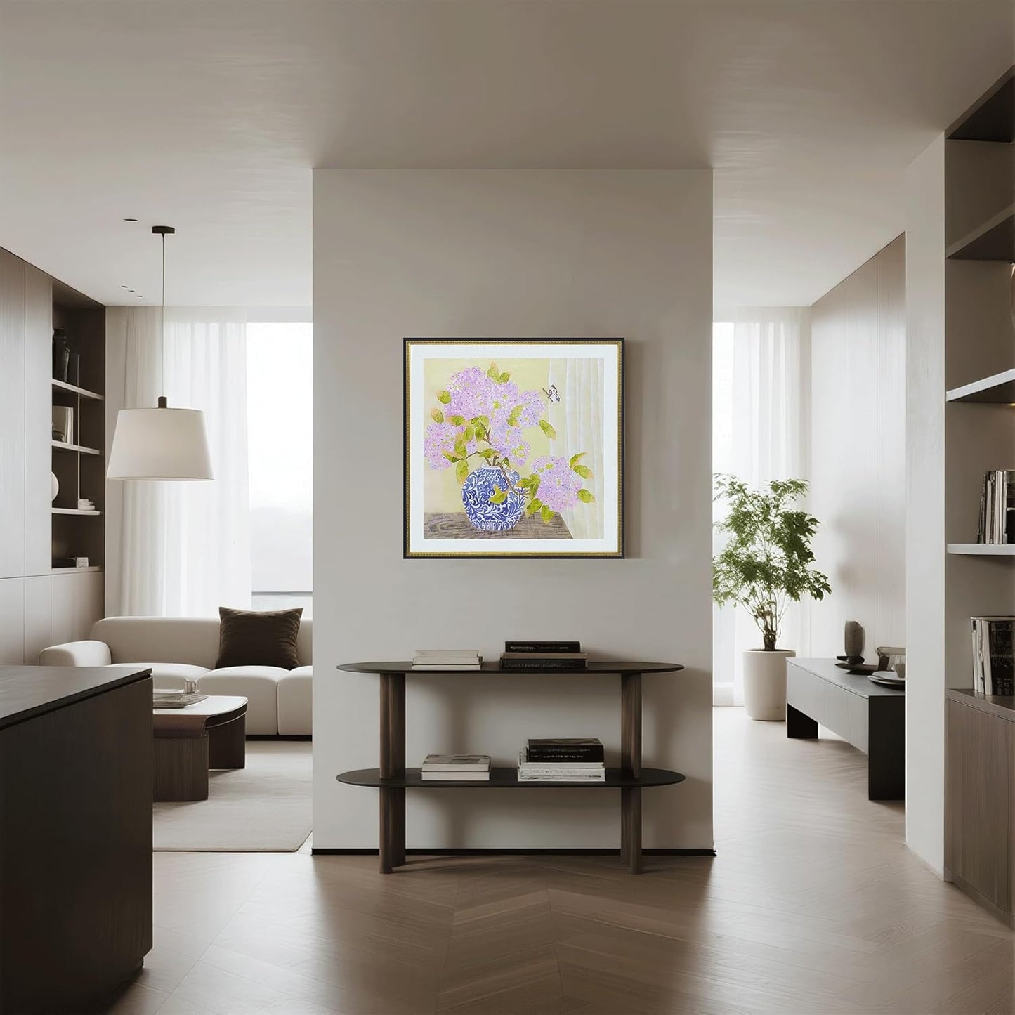 crmotu Hydrangea Wall Art, Flower Pictures Wall Decor, Framed Wall Art, Still Life Vase Kitchen Wall Decor, Floral Rusitc Pictures for Living Room Bedroom Dining Room Square Canvas Prints 27X27 Inch