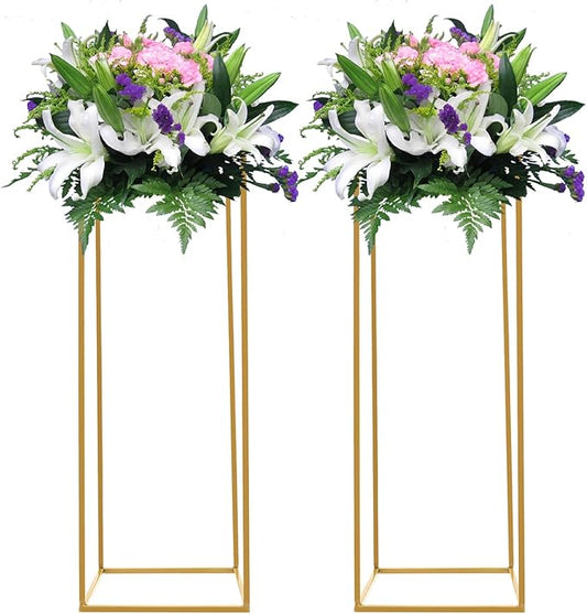 2 Pcs Metal Flower Stand for Wedding Centerpieces Stand Column Vases Wedding Flower Stand Rectangular Geometric Gold Centerpieces Stands for Wedding Decorations Home Party Event (2Pcs 31.49inch)