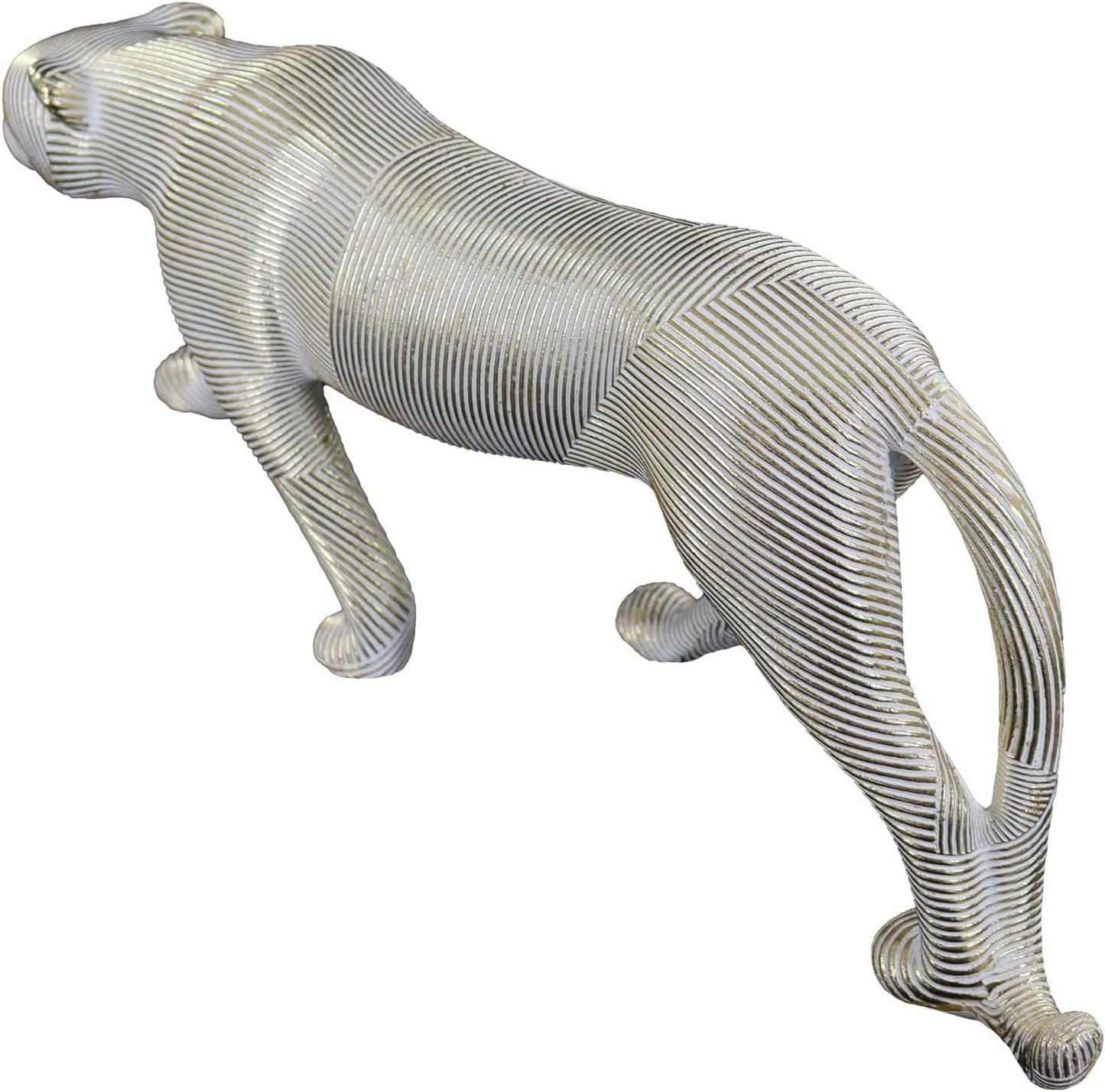 Gold Striped Leopard Statue – Modern Resin Panther Sculpture Figurine – Luxury Animal Decor for Living Room, Office, Shelf & Tabletop – Walking Cheetah Ornament