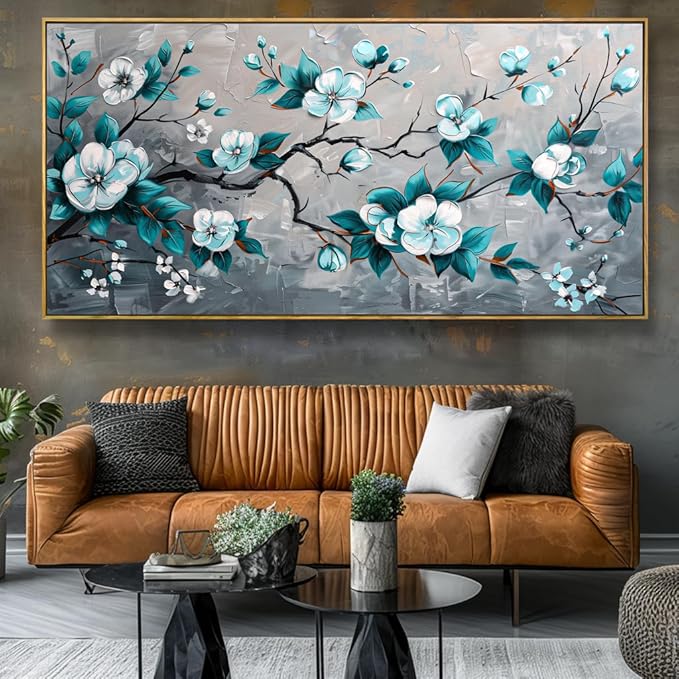 Wall Art Rustic Flowers Wall Decor Nature Wall Art Plum Blossom Canvas Painting for Bedroom Living Room Dining Room Home Office Decor 20"x40" with Framed