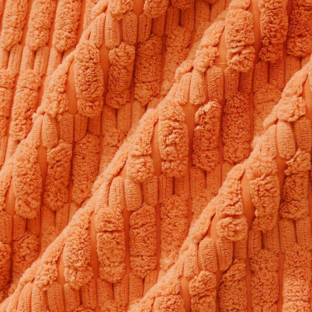 Fancy Homi 4 Packs Orange Fall Decorative Throw Pillow Covers 16x24 Inch for Couch Bed Sofa, Halloween Pumpkin Autumn Home Decor, Soft Cute Plush Corduroy Striped Cushion Case 40x60 CM