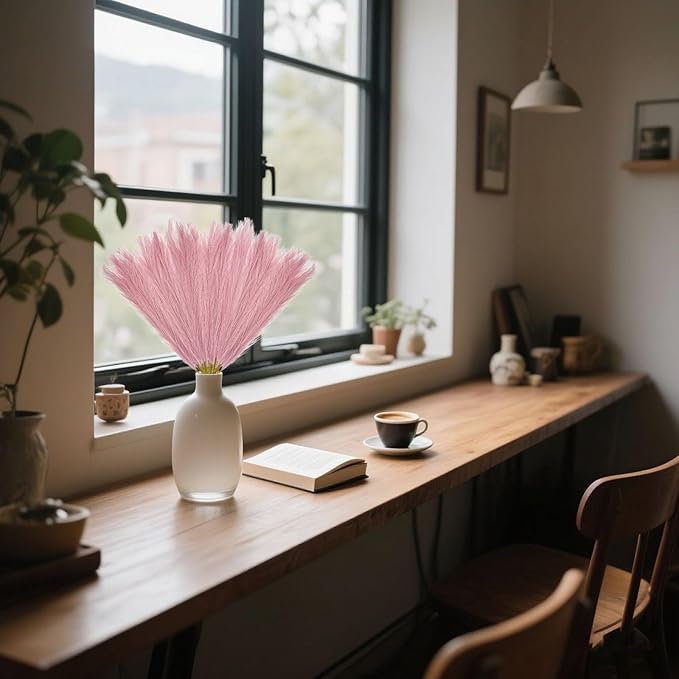 30 Pcs Deep Pink Faux Pampas Grass, 17 Inches Artificial Pampas Grass Bulk, Short Fluffy Faux Pompas for Vase Filler, Home Boho, Wedding Anniversaries, Baby Shower Decoration