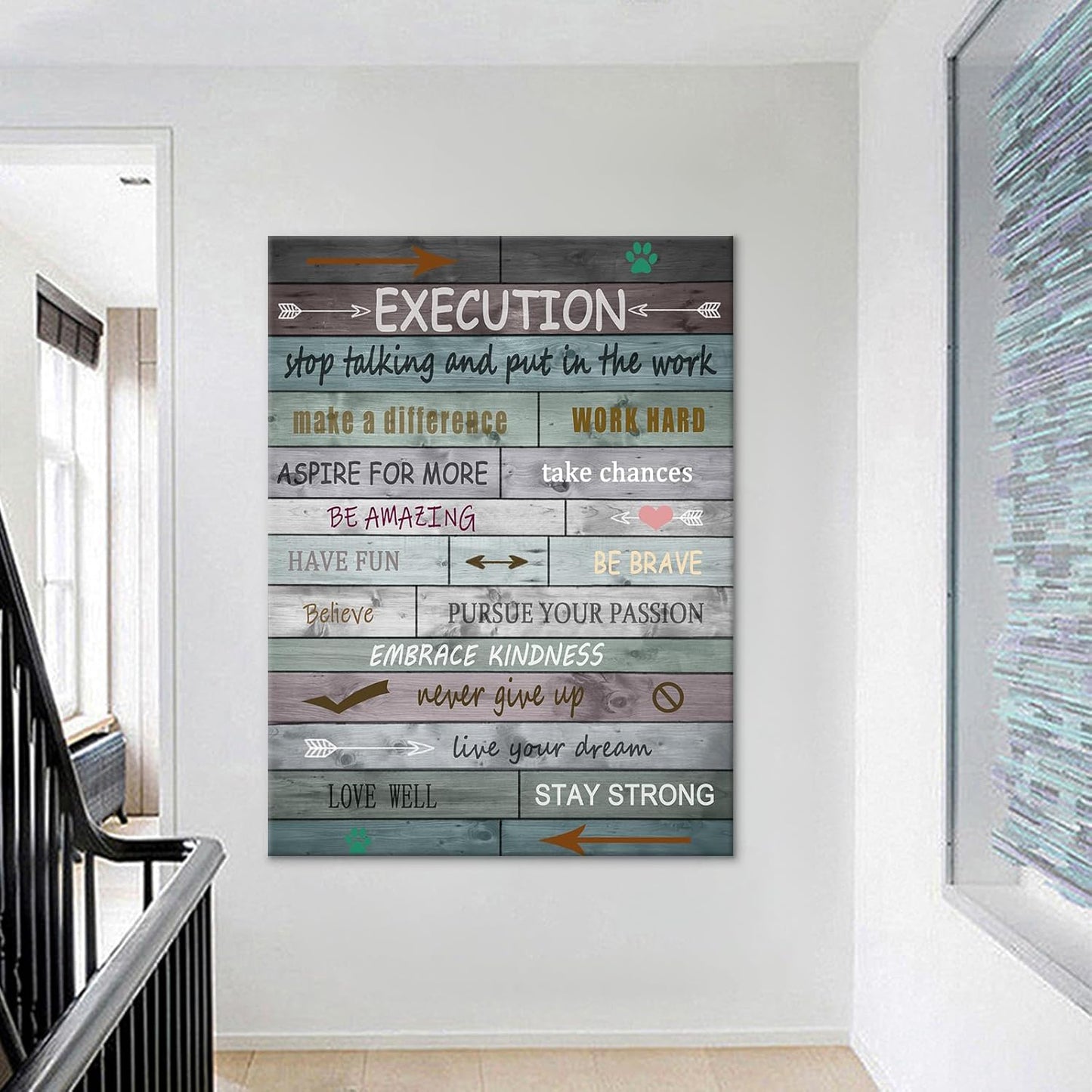 Execution Motivational Wooden Framed Canvas Wall Art Inspirational Entrepreneur Quotes Painting Poster Print Artwork for Living Room Workplace School Wall Picture Ready to Hang [30''Wx 40''H]