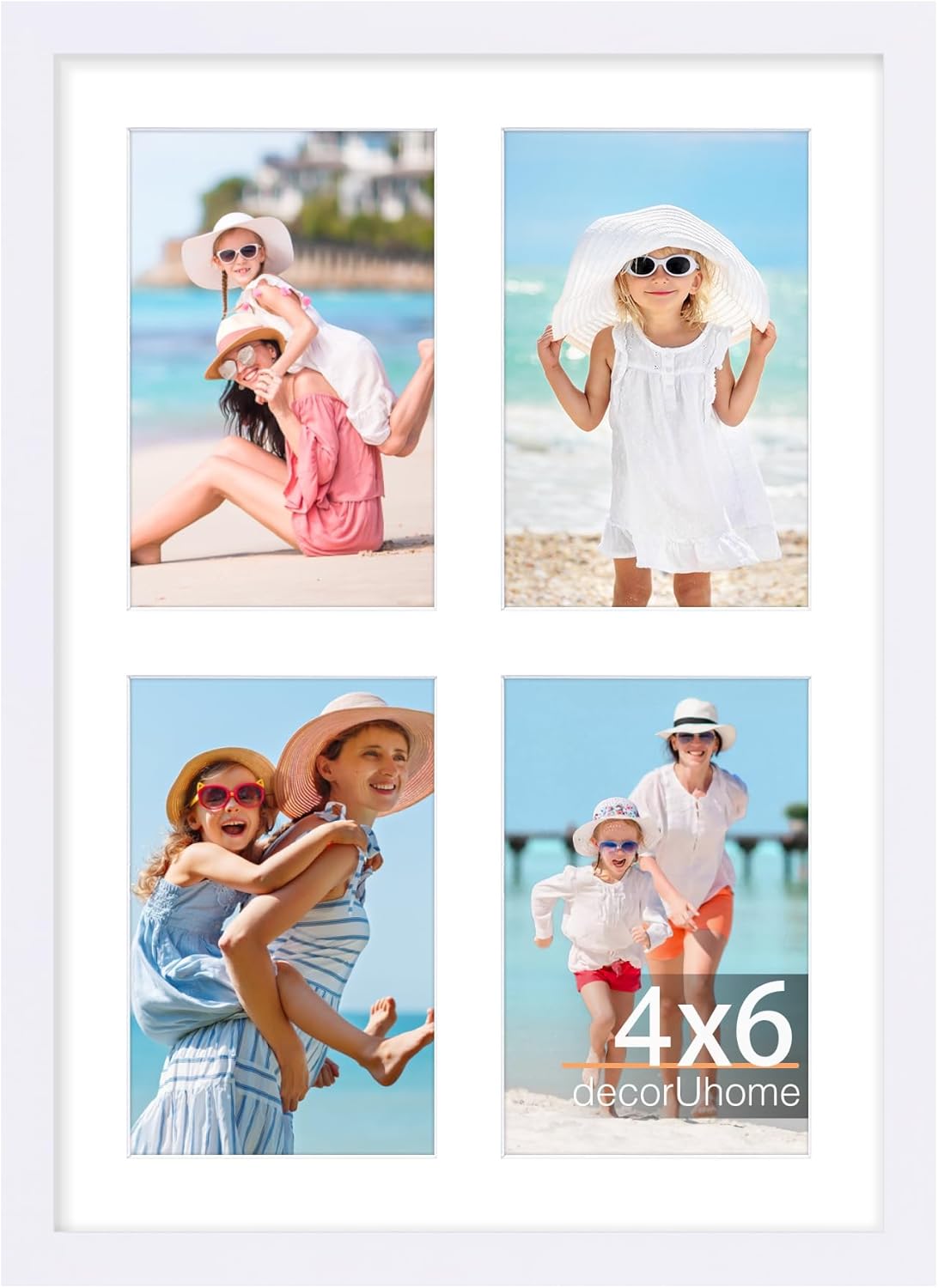 decorUhome 10x14 Picture Frames Collage Wall Decor, Display 4Pcs 4x6 Photos with Mat or 1Pcs 10x14 Unmatted, 4 4x6 Collage Picture Frames for Wall Mounting, White