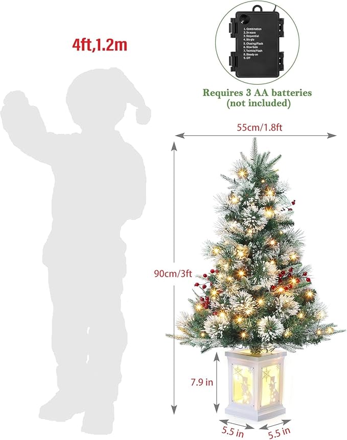 3 Ft Pre-Lit Christmas Tree, Artificial Christmas Trees with Lighting, Xmas Trees with 78 Led Lights, Christmas Decoration for Home, Office, Easy Assembly