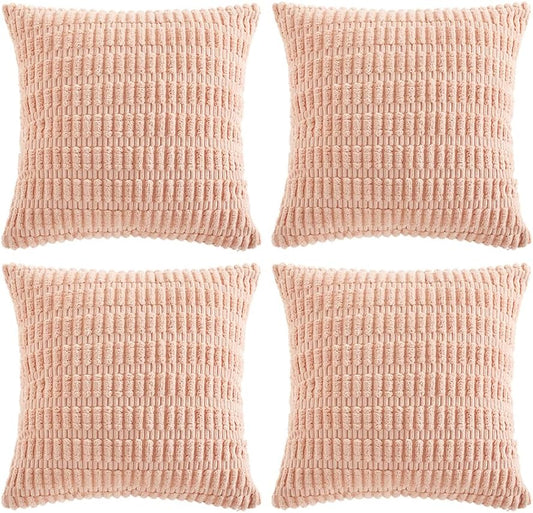 Fancy Homi 4 Packs Boho Pink Decorative Throw Pillow Covers 16x16 Inch for Living Room Couch Bed Sofa, Rustic Modern Farmhouse Home Decor, Soft Plush Corduroy Cute Square Cushion Case 40x40 cm