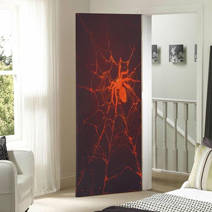 Halloween Door Cover Cool Red Spider Web Hand Drawn Banner Decoration 79 * 35 inch for Front Doors Wall Party Decor