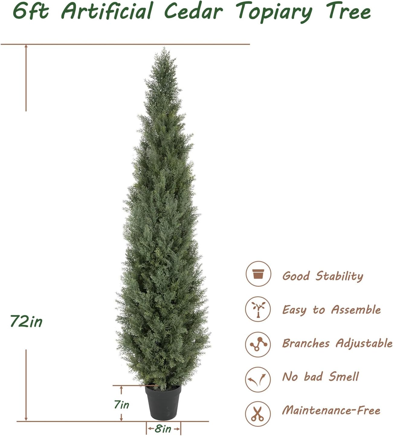 Bellacat 6ft UV Resistant Artificial Topiary Trees Outdoor, 72in Faux Cedar Tree with Full & Realistic Leaves, Fake Cypress Tree for Front Door Proch Patio Deck Balcony Yard Decor