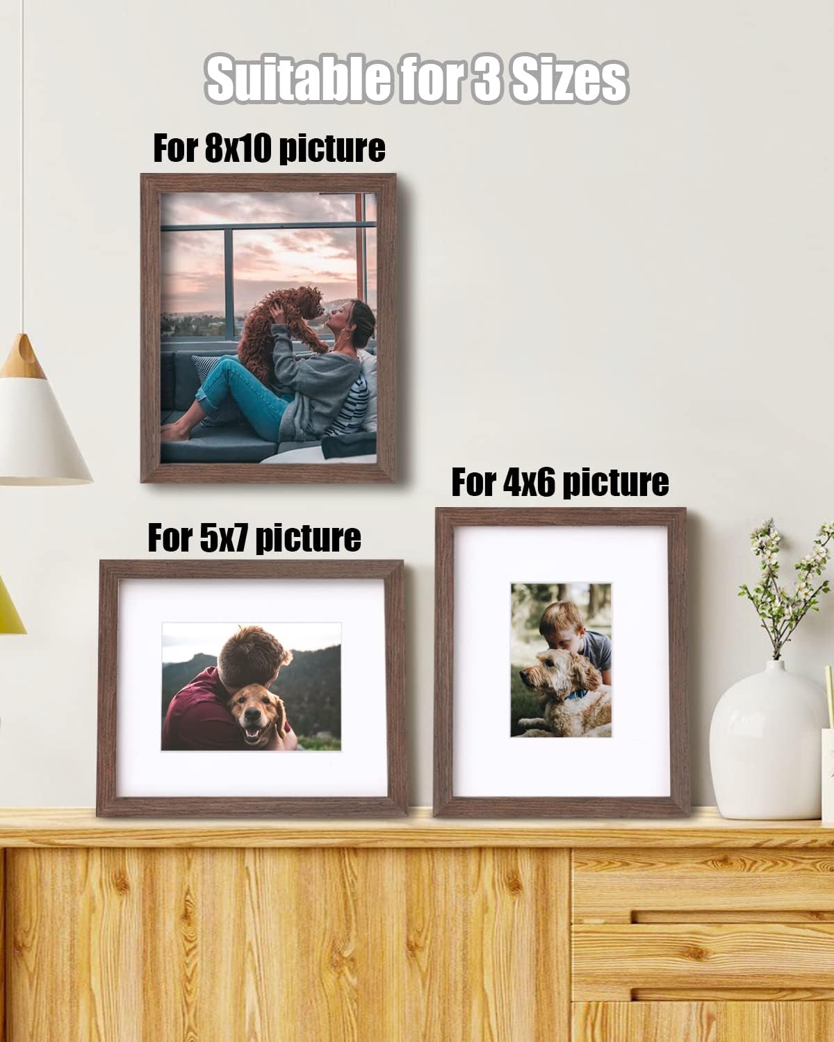 Egofine 8x10 Picture Frames Set of 4, Made of Solid Wood Covered by Plexiglass 4x6 and 5x7 with Mat or 8x10 without Mat, for Table Top Display and Wall Mounting Photo Frame Brown