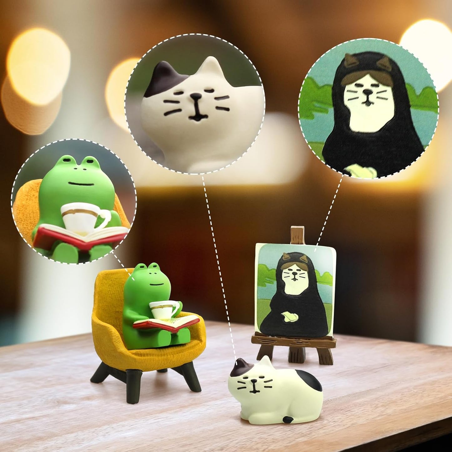 Cute Mini Frog and Cat Figurine for Office, Home Decoration Perfect Cute Frog and Cat Gift