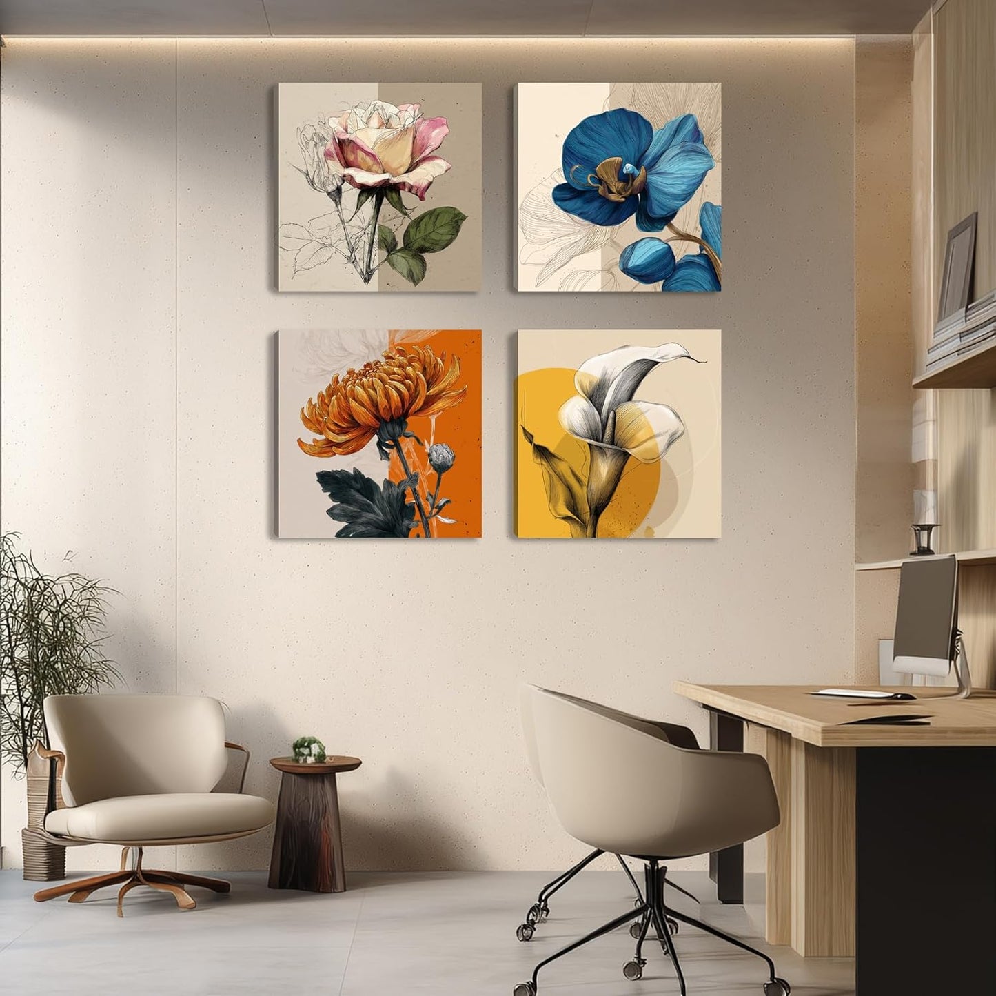 Framed Botanical Wall Art for Living Room Rustic Boho Floral Canvas Paintings Prints Flower Pictures for Farmhouse Hallway Bedroom Dining Room Bathroom Office Wall Decor ArtWork for Wall