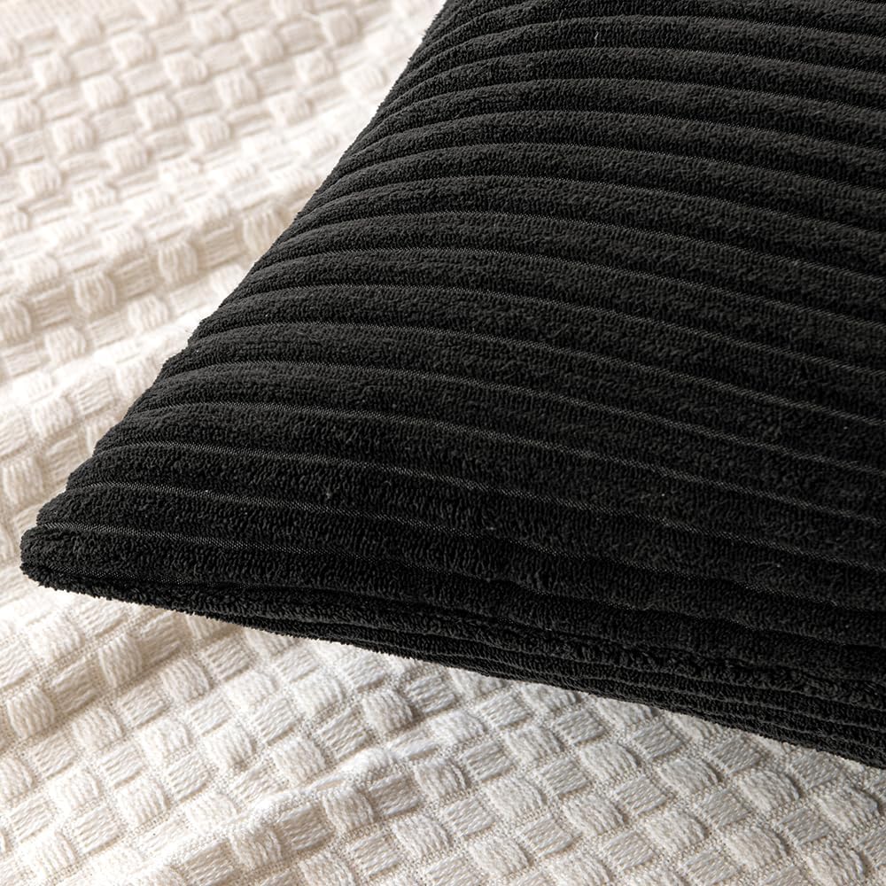 MIULEE 26x26 inch Euro Sham Black Corduroy Pillow Covers Pack of 2 Boho Decorative Spliced Throw Pillow Covers Soft Solid Cross Patchwork Textured Cushion Covers for Living Room Bed Sofa
