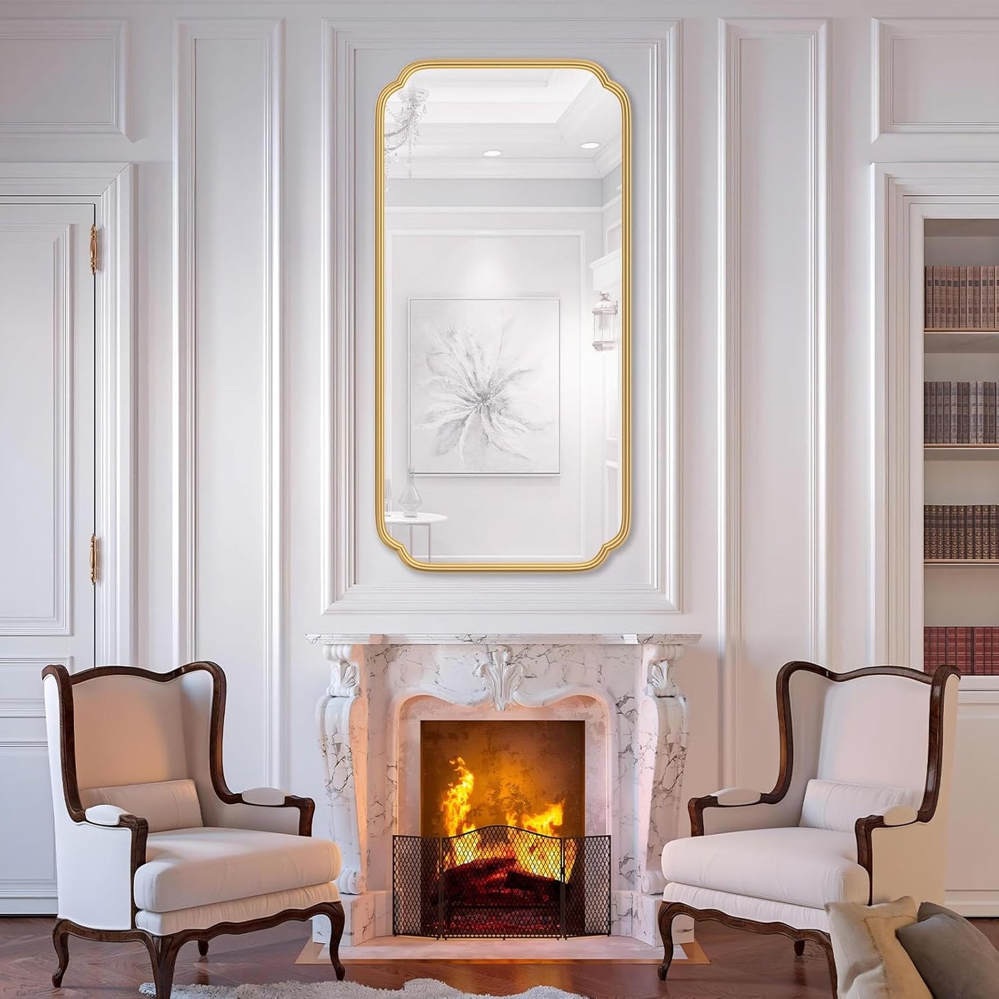 Gold Wall Mirror 48 x 24 Inch Bathroom Vanity Mirror for Over Sink Modern Rounded Corner Rectangle Wall Mirror Decorative with Non-Rusting Iron Metal Framed (Horizontal/Vertical)