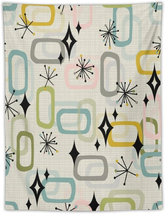 ICMOLYYENLO Boho Medieval Cat Tapestry, Abstract Atomic Starburst Geometric Aesthetic Art Wall Hanging For Bedroom Living Room Dormitory 60x80 Inches