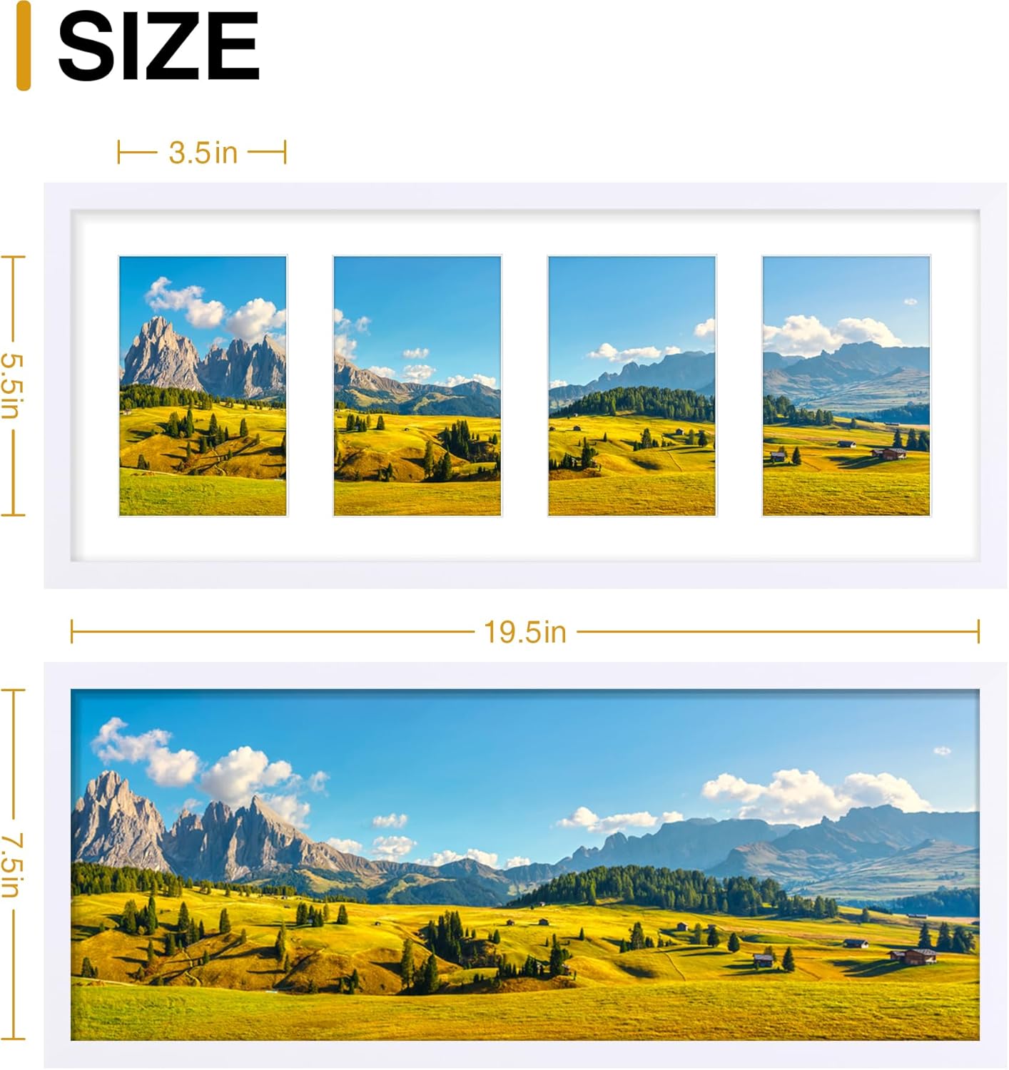 decorUhome 8x20 Picture Frames Collage Wall Decor, Display 4Pcs 4x6 Photos with Mat or 1Pcs 8x20 Unmatted, 4 4x6 Collage Picture Frames for Wall Mounting, White