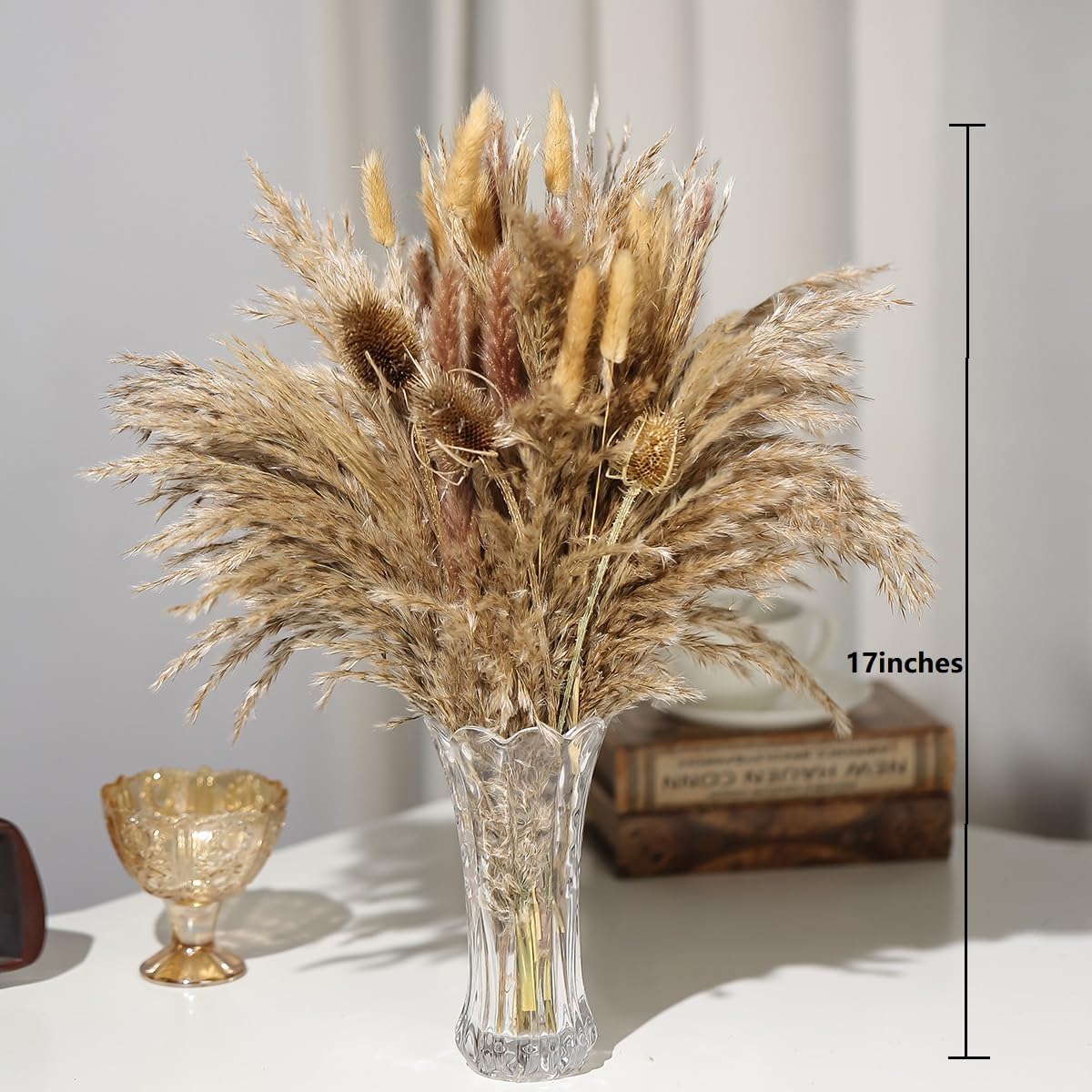 Dried Flowers Bouquet,Pampas Grass for Boho Decor,Rustic Farmhouse Flower for Bohemian Home,Bedroom,Living Room,Wedding Table Centerpieces(Bouquet C)