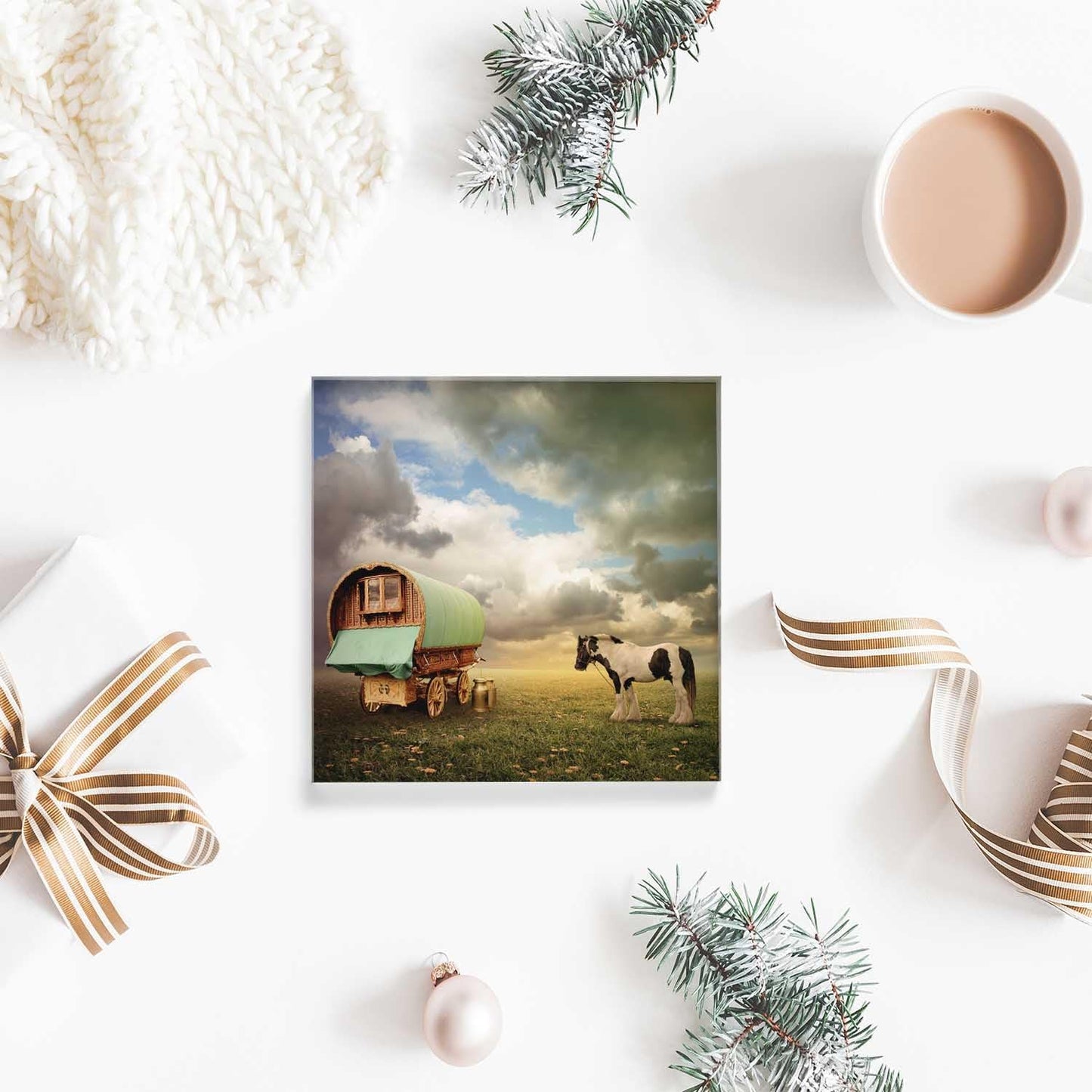 Desk Ornaments Old Caravan, Trailer, Wagon With A Horse Acrylic Desk Decor 4x4 Tabletop Wall Sign - Appreciation Presents for Coworkers - Presents for the Friends - Housewarming Presents