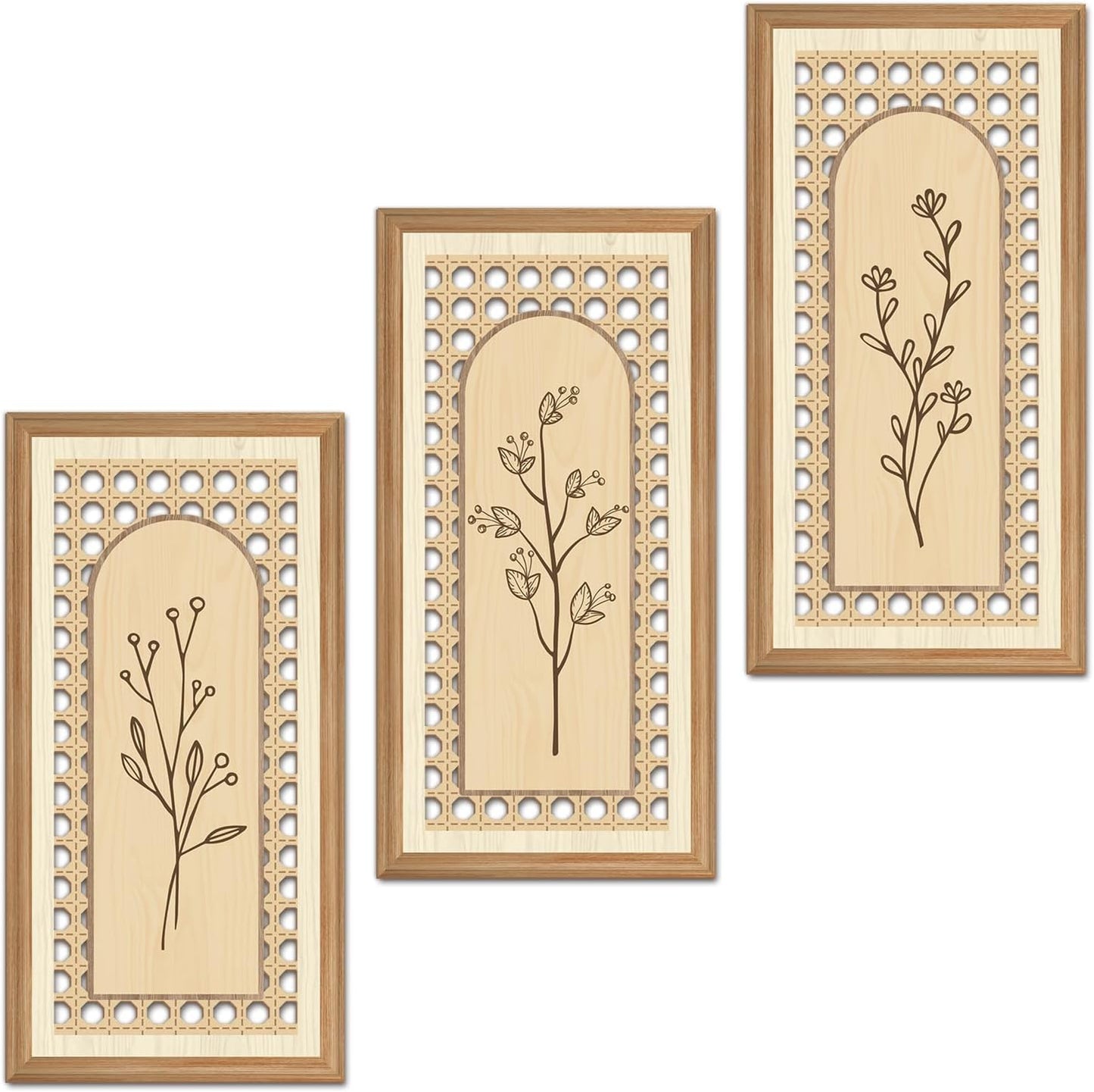 IARTTOP 3 Pcs Boho Wood Floral Arch Wall Art Nature Botanical Wood Wall Decor Bohemian Flower Artwork Minimalist Modern Wooden Hanging Decor for Farmhouse Living Room Bedroom Office 7.9 x15.8 Inch