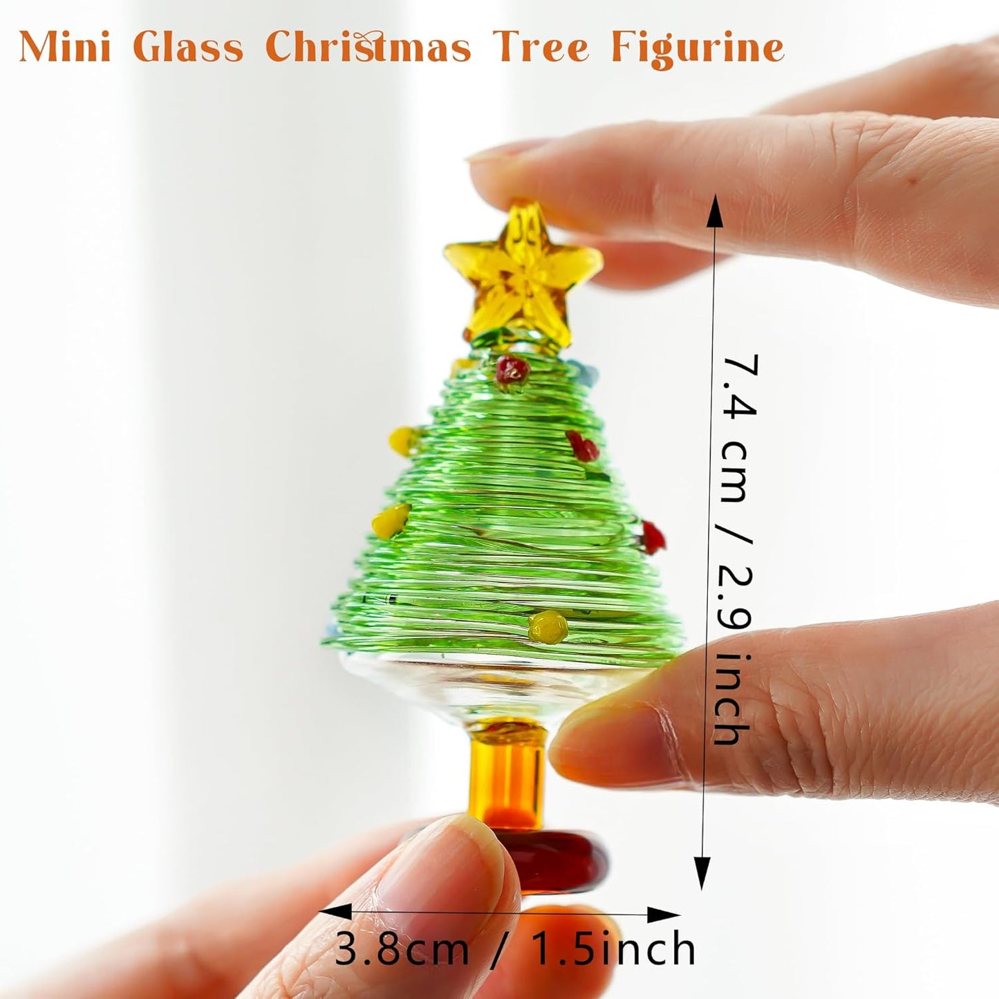 H&D HYALINE & DORA Set of 3, 3 Inch Blown Glass Christmas Tree Mini Handmade Christmas Tree Figurines Ornaments Art Glass Christmas Decoration for Home Tabletop Festival Gifts
