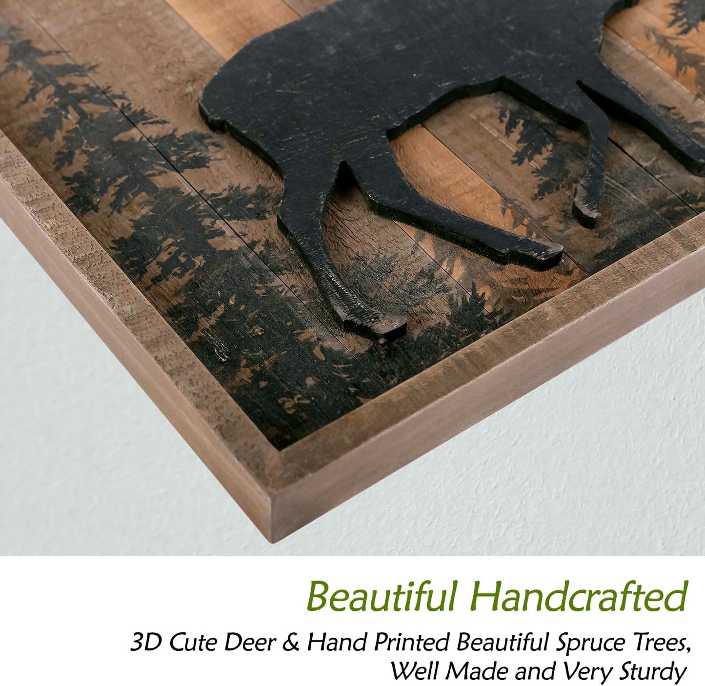 NIKKY HOME Deer Cabin Wall Decor, 3D Elk Rustic Wood Forest Mountain Woodland Wildlife Lodge Animal Picture Art Bathroom Decor, 16 x 12 Inches