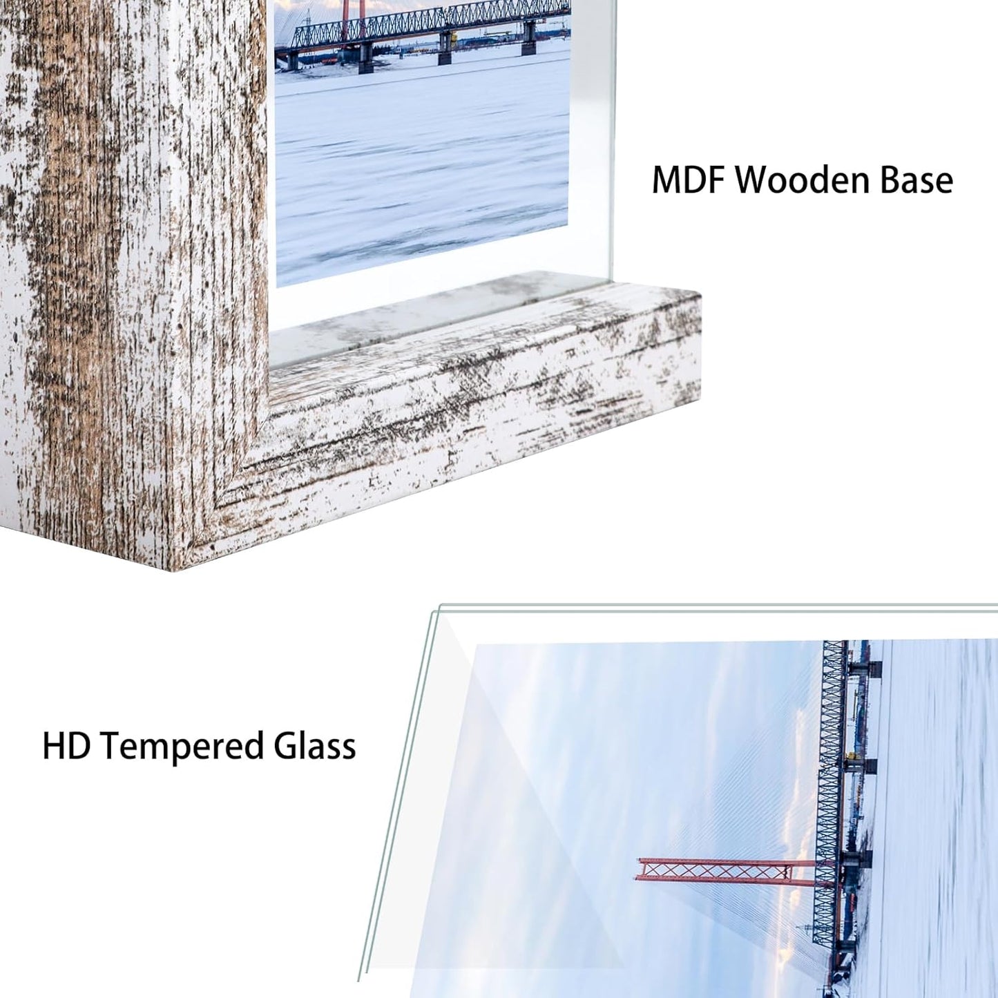 Lavezee 8x10 Picture Frames Set of 2, Double Sided Frame with Distressed White L Shaped Holder Stand for 8 by 10 Photo Art, Desktop or Tabletop Decor