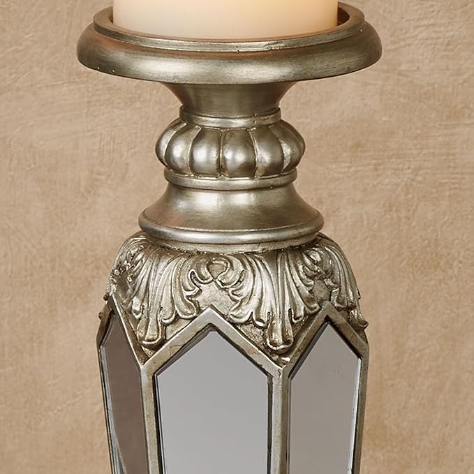 Touch of Class Adeana Platinum Mirrored Candleholders Set - Pair Candle Holder - Small, Large Sizes - Stunning Reflection - Beautiful Holders for Bedroom, Living Room, Mantel