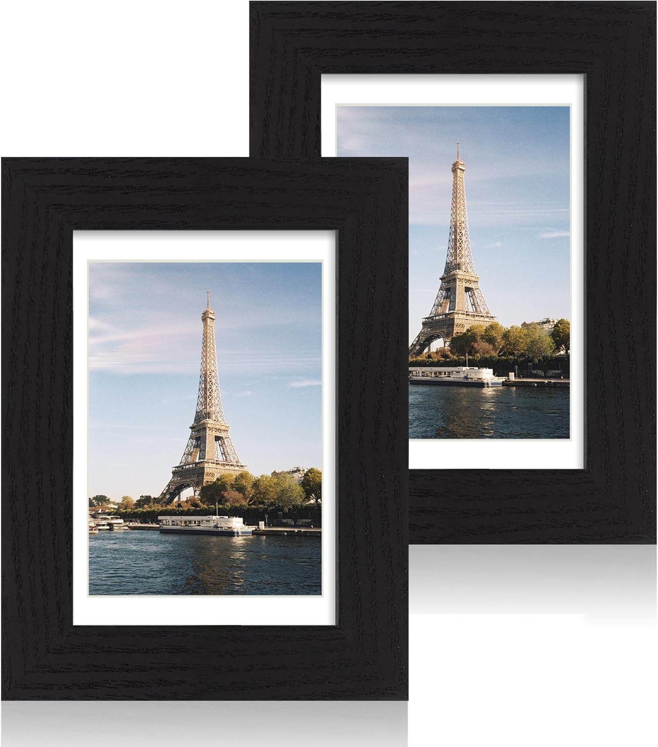 iRahmen 4x6 Picture Frame Set of 2, Black Wood Photo Frame with High Definition Glass, Display Pictures 3.5x5 with Mat or 4 x 6 Without Mat for Tabletop and Wall Mounting
