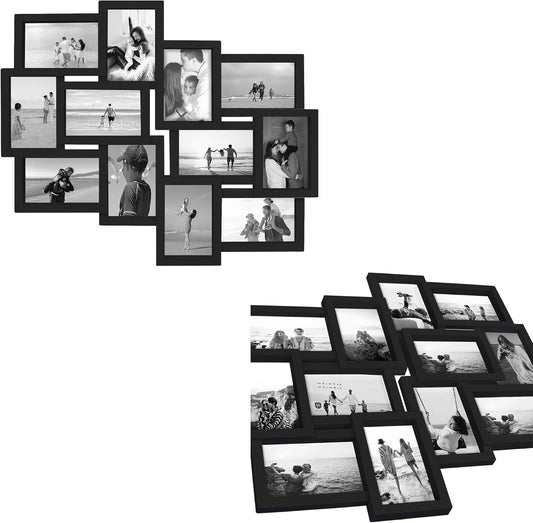 Jerry & Maggie 12 Opening Collage Picture Frame, Multi Picture Frame for Wall, 4x6 Inches, Plastic Wall Picture Frames for Living Room, No Assembly, Black/ 2 Pack