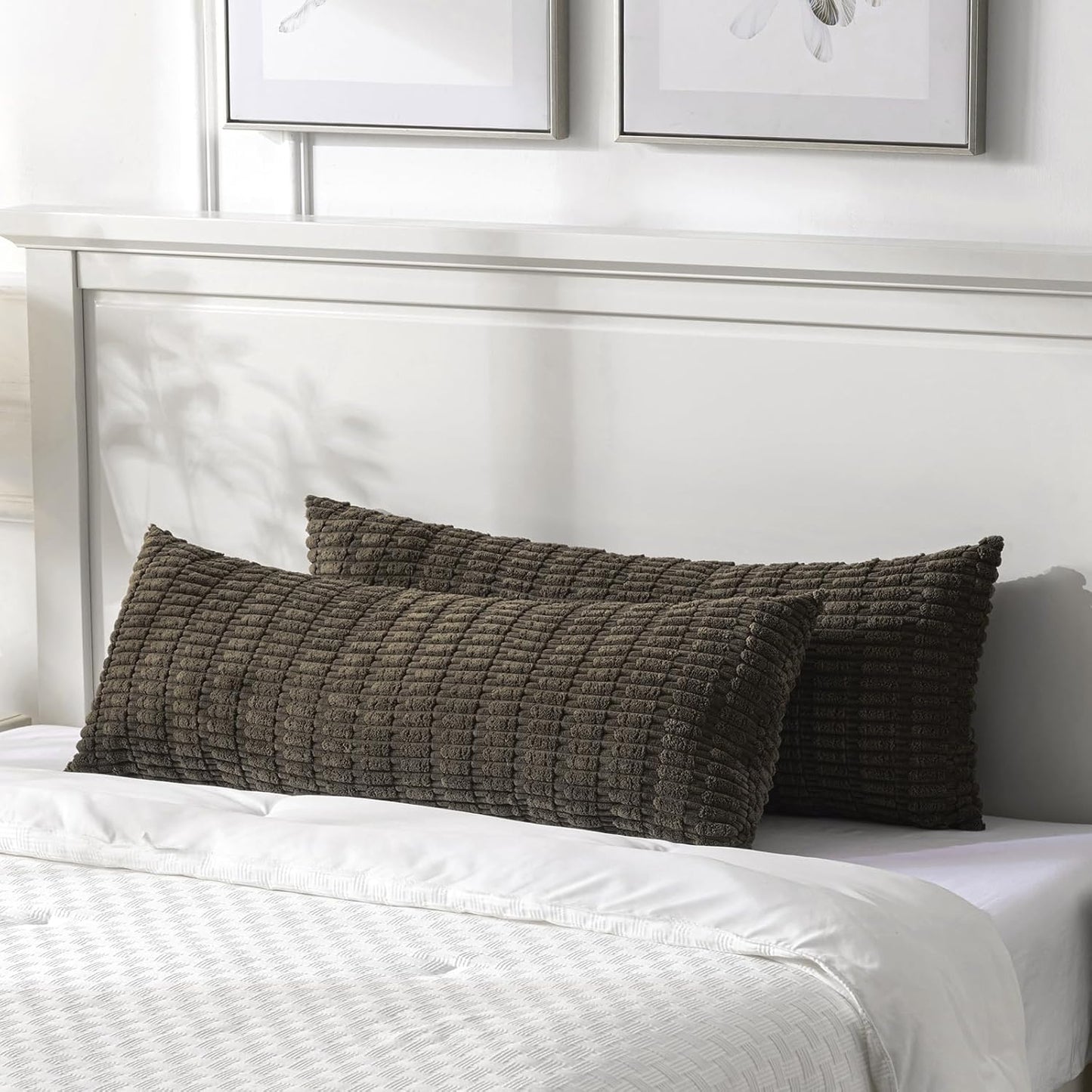 Fancy Homi Dark Brown Long Body Lumbar Decorative Throw Pillow Covers 20x54 Inch for Bed Couch Bedroom Bench, Soft Corduroy Rectangle Solid Pillow Case, Rustic Farmhouse Boho Room Decor