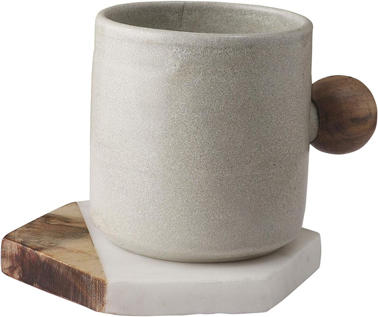 GoCraft Marble & Mango Wood Coasters - Set of 4 Handcrafted Geometric White Marble Coasters for Drinks, Wine Glasses, Beverages, Cocktails & Bar Glassware, Elegant Home Decor & Bar Accessories