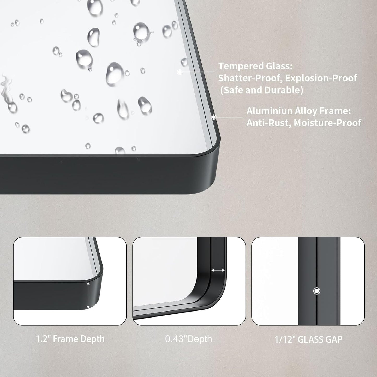 LOAAO 48X32 Inch Black Metal Framed Bathroom Mirror for Wall, Matte Black Bathroom Vanity Mirror Farmhouse, Large Rounded Rectangle Mirror, Anti-Rust, Tempered Glass, Hangs Horizontally or Vertically