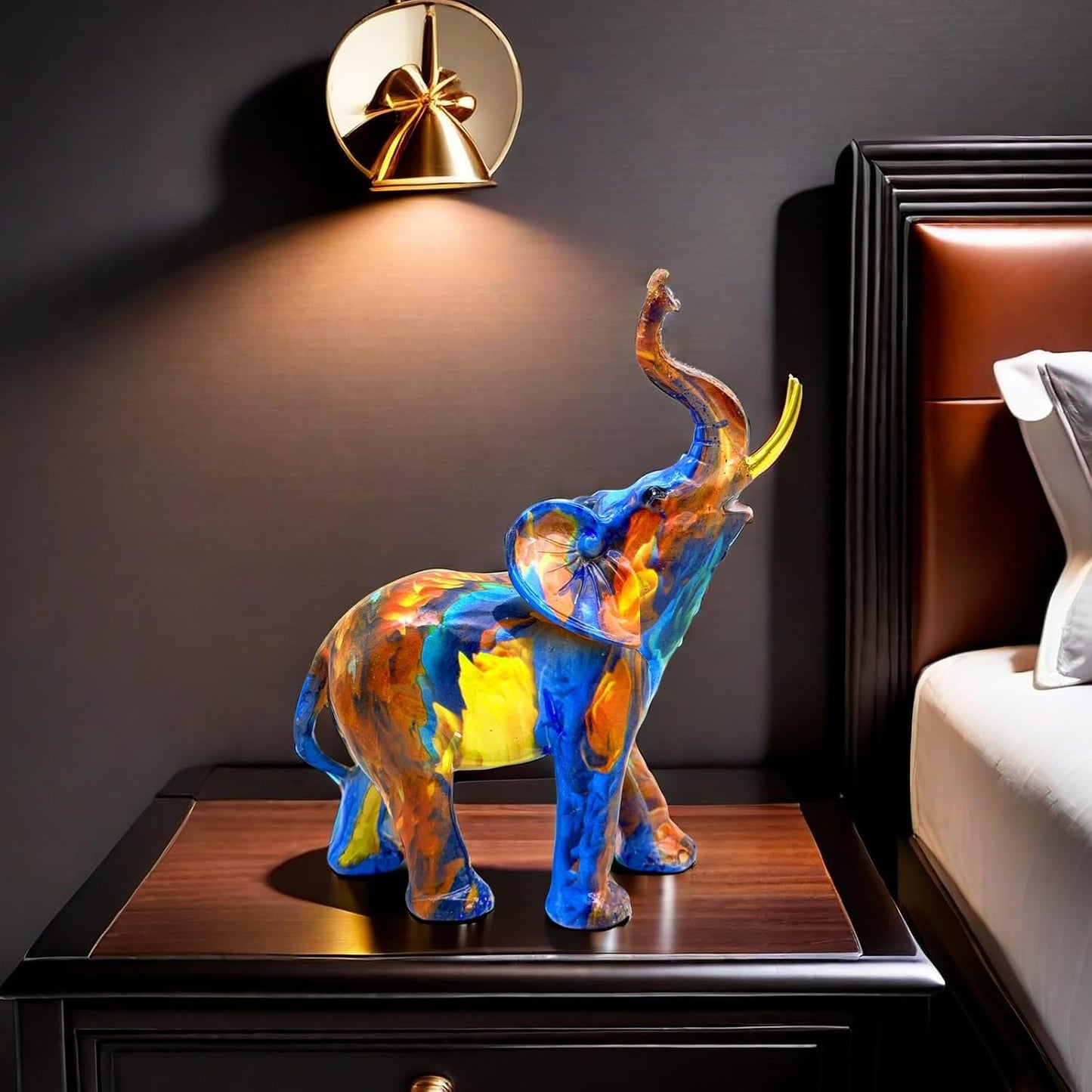 Colorful Elephant Statue Sculpture Figurine for Home, Office, Living Room, Desktop Decoration, Garden Outdoor Decor (Large)
