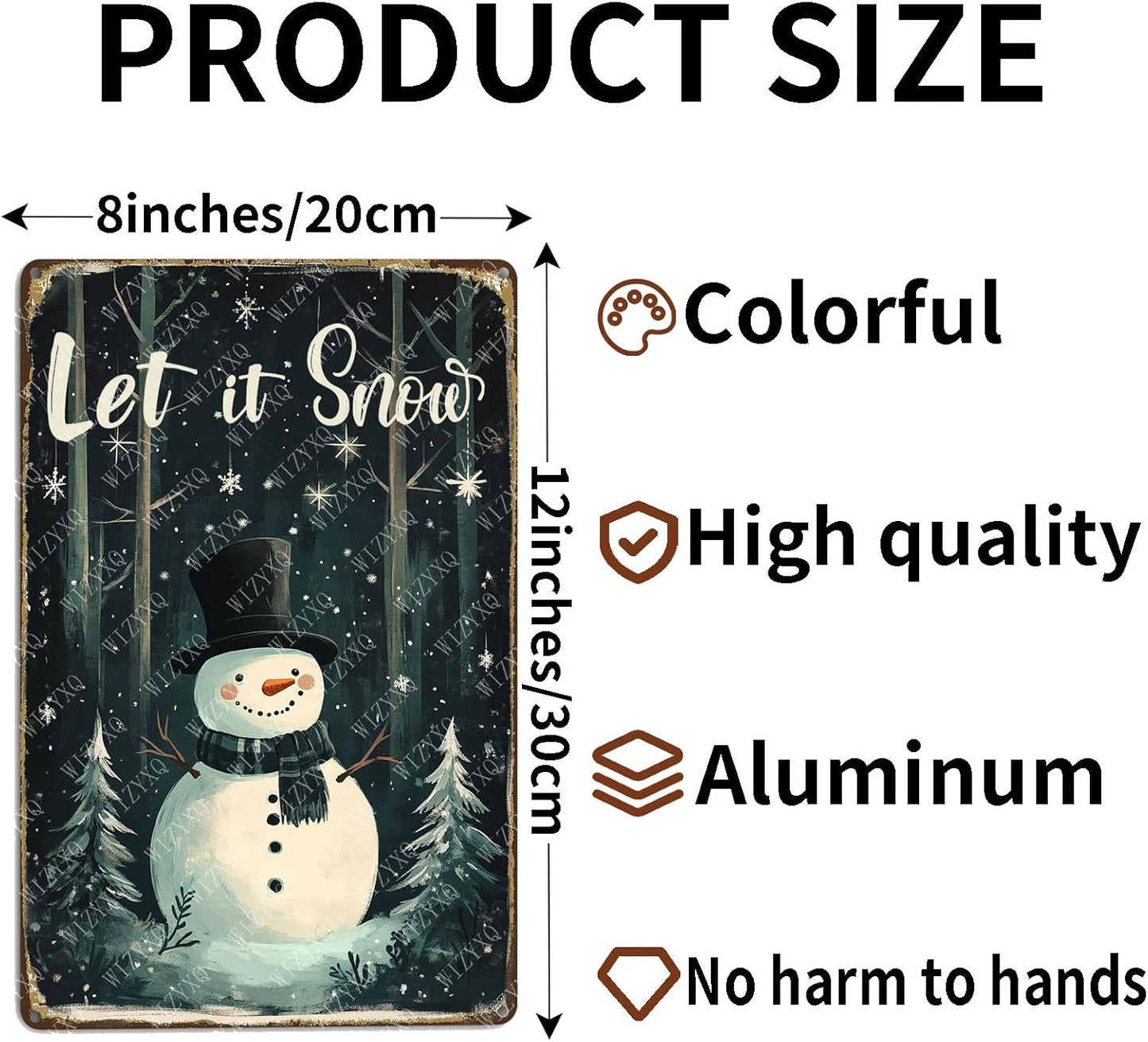 Let It Snow Snowman Signs Snowflakes Metal Sign Aluminum Tin Sign for Home Farmhouse Yard Garden Office Outdoor Gate 12×8 Inch