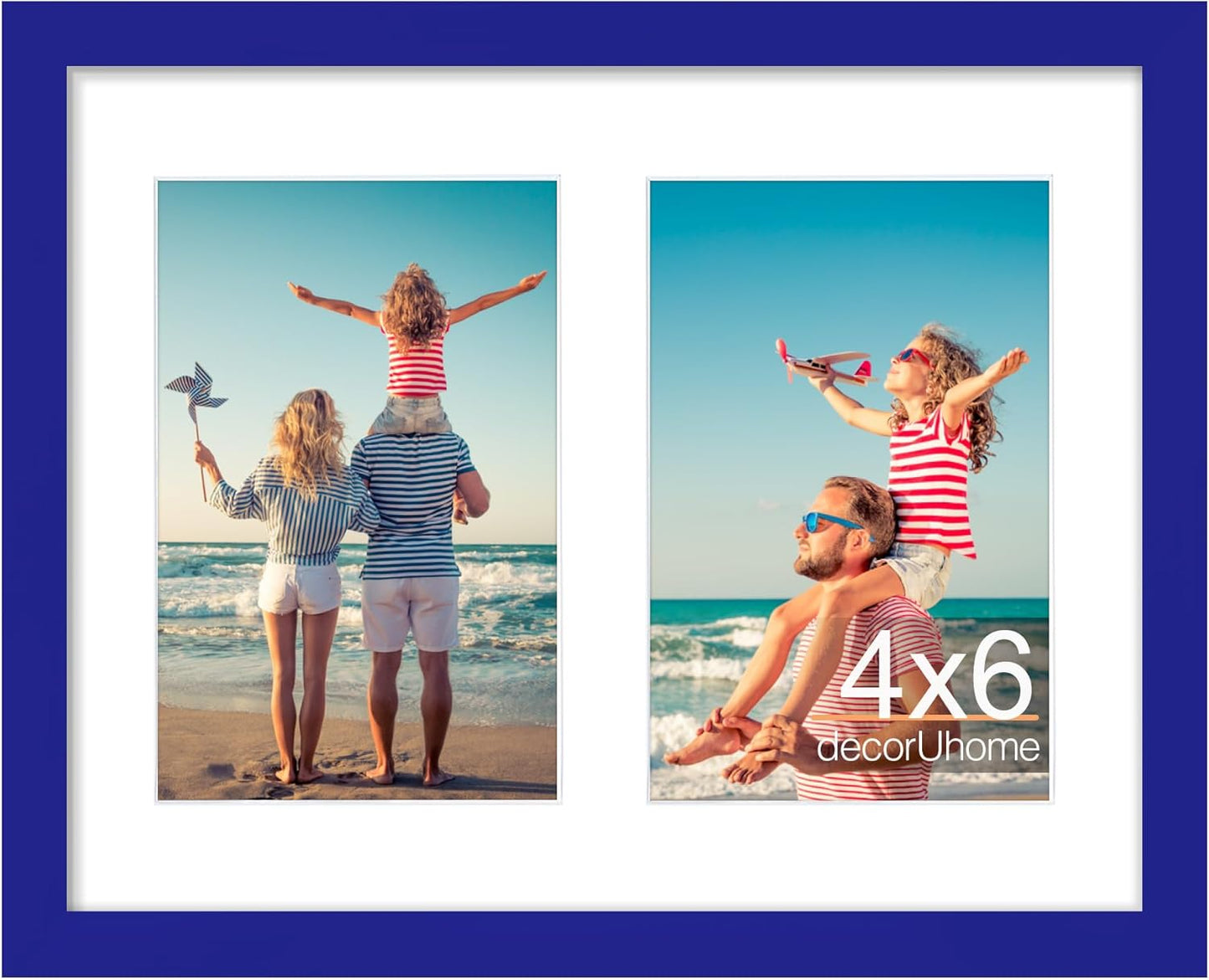 decorUhome 8x10 Picture Frames Collage Wall Decor, Display 2Pcs 4x6 Photos with Mat or 1Pcs 8x10 Unmatted, 2 4x6 Collage Picture Frames for Wall Mounting, Royal Blue