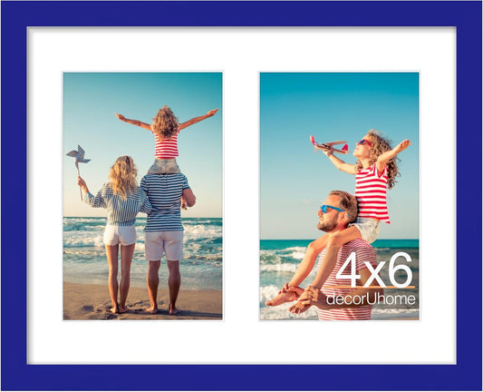 decorUhome 8x10 Picture Frames Collage Wall Decor, Display 2Pcs 4x6 Photos with Mat or 1Pcs 8x10 Unmatted, 2 4x6 Collage Picture Frames for Wall Mounting, Royal Blue