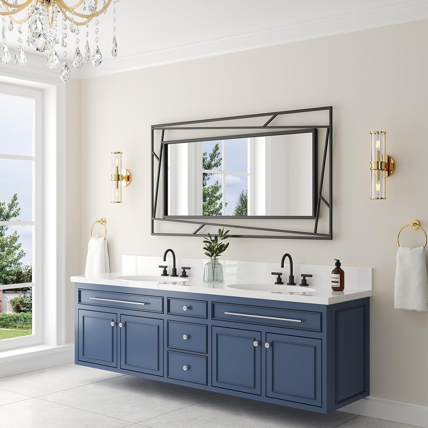 Black Framed Mirror for Bathroom Vanity 45" x 30" Matte Black Rectangle Beveled Frame Wall Mirror for Over Sink, Tempered Glass, Modern Farmhouse Bedroom, Entryway, Living Room