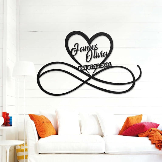 LULLBABYMALL Personalized Love Metal Sign - Customized Names and Date Wall Art, Infinity Metal Signs for New Home, Wedding, Couple, Christmas